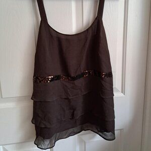 NWT Lane Bryant sequined brown chiffon layered shell, sz 14